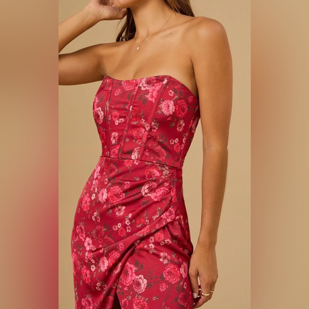 Altar'd State Strapless Red Floral Dress - Picture 4 of 12